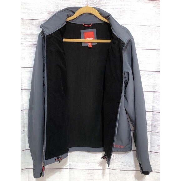 IZOD Jacket Men's Size L Gray L/S Fleece Lined Full Zip Front/Pockets EUC - Picture 3 of 8